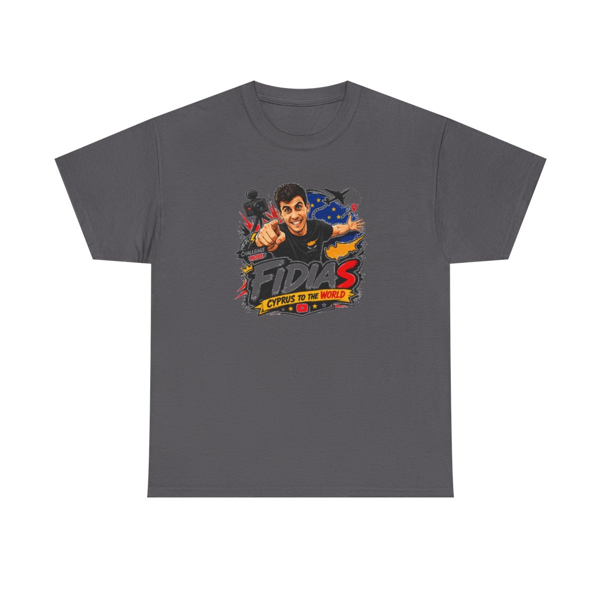Fidias Character Graphic Tee | Gamer Logo, Cartoon Face, Retro Racing Badge - Fidias Panayiotou official t-shirts merch